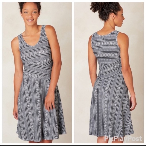 Prana Dresses & Skirts - PRANA Amelie B/W Stretch V-Neck Tank Fit/Flare Outdoor Camp Hiking Dress SZ M